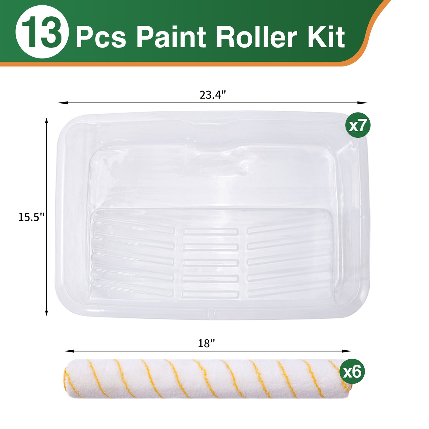 7 Pcs 18 Inch Paint Tray Liners and 6 Pcs 18 Inch Roller Covers
