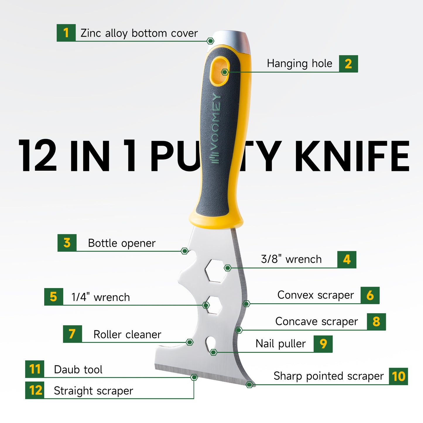 Voomey All-in-One 12-in-1 Stainless Steel Putty Knife and Scraper