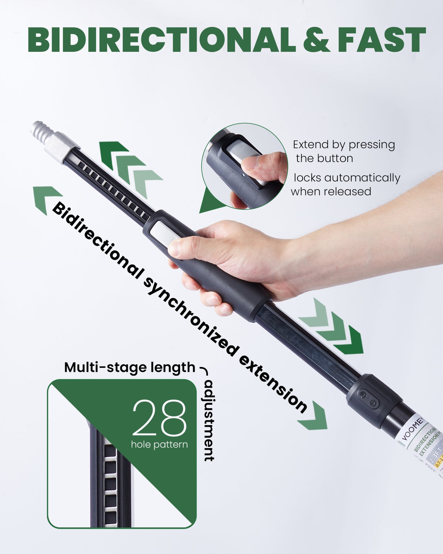 VOOMEY 2.3-4 ft  Dual Extending 28 Point Adjustable Extension Pole