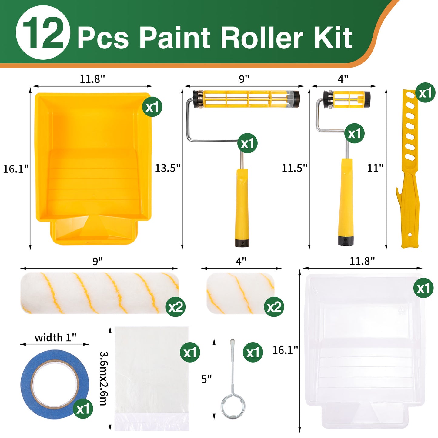 VOOMEY 12 PCS Professional  Paint Roller Kit