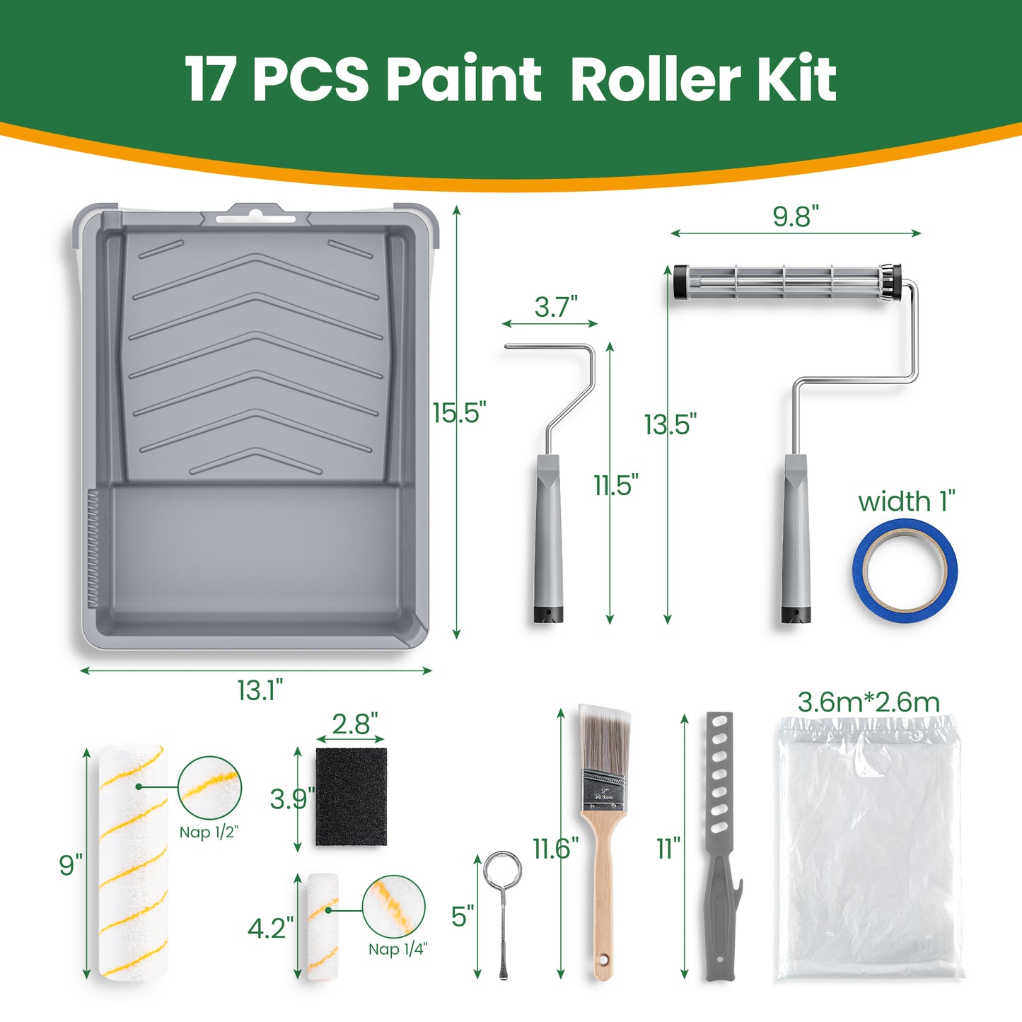 VOOMEY Practical DIY Paint Roller Kit -17 Piece